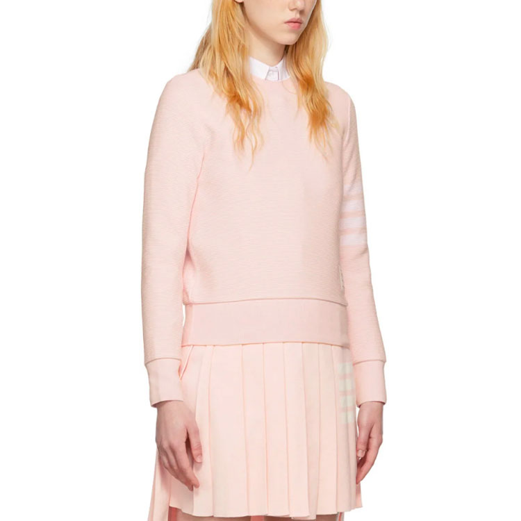 Details for (W) THOM BROWNE SS22 Pink 4-Bar Stripe Crewneck Sweatshirt Klasik. FJT204A-08138-680