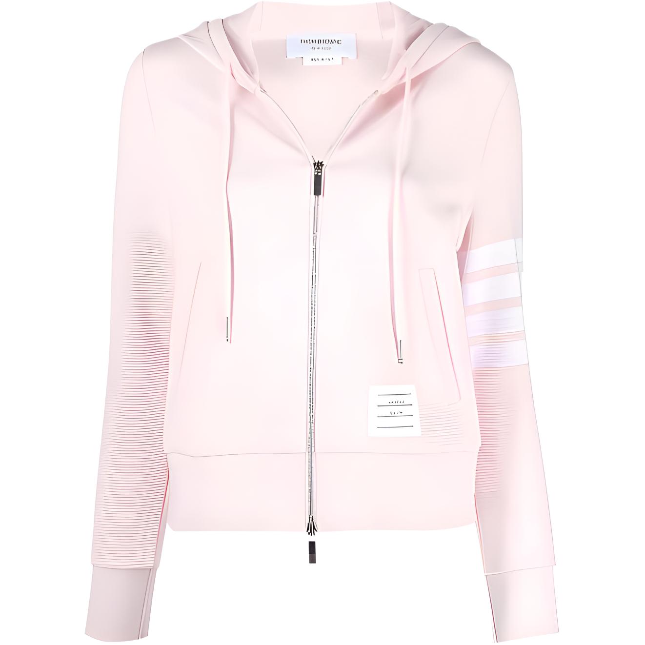 (Women) THOM BROWNE SS22  Pink Sweatshirt Jacket with Four-Bar Stripes. FJT205A-08138-680