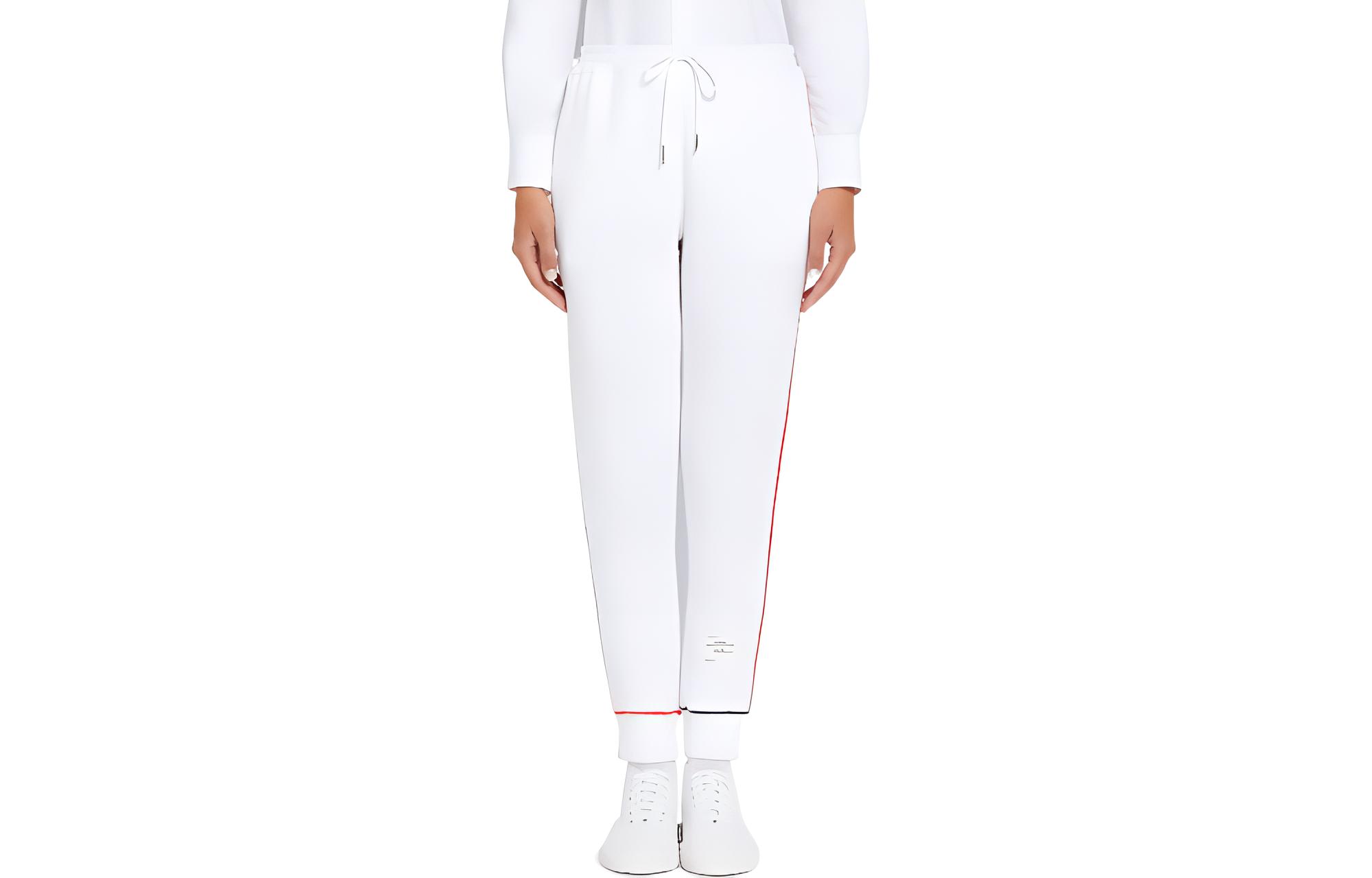(Women) THOM BROWNE SS22  White Jogger Knit Sweatpants Casual Fall Wear FJQ063A-08000-100