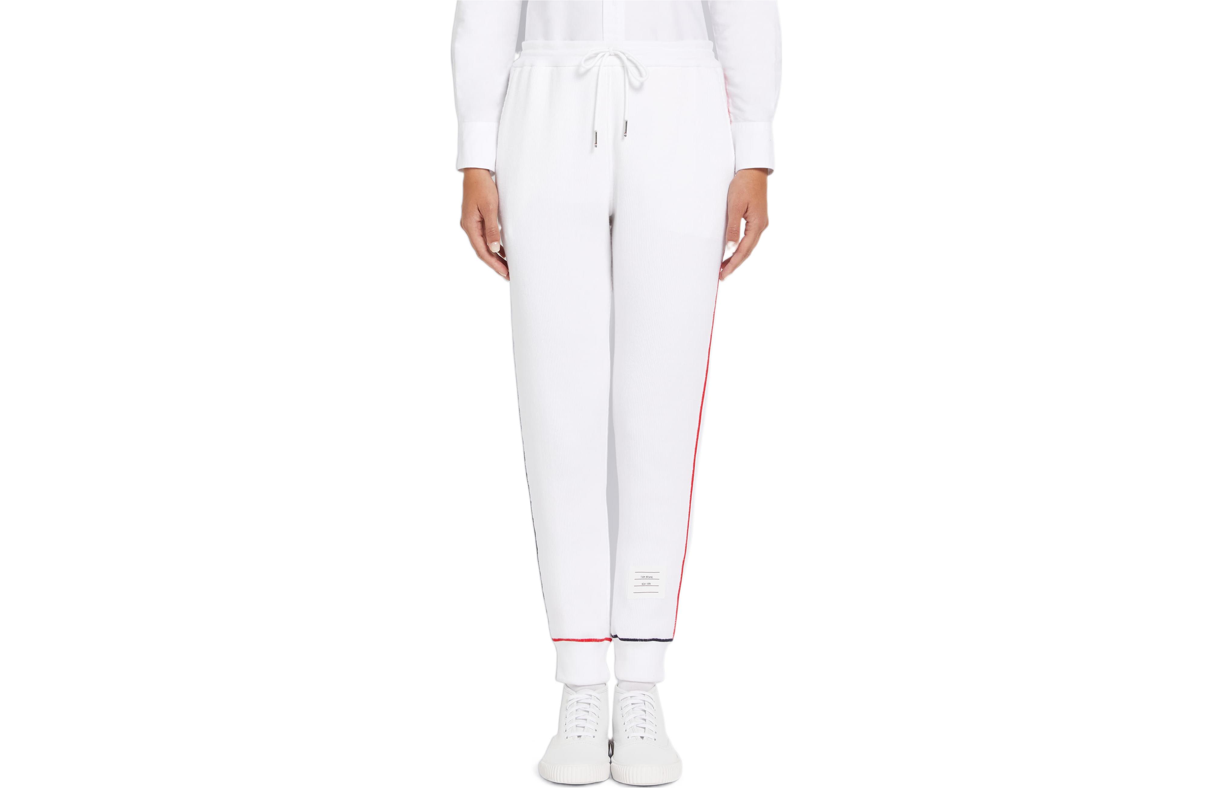 Order (W) THOM BROWNE SS22 Pantalón Jogger Blanco Tejido Casual para Otoño. FJQ063A-08000-100