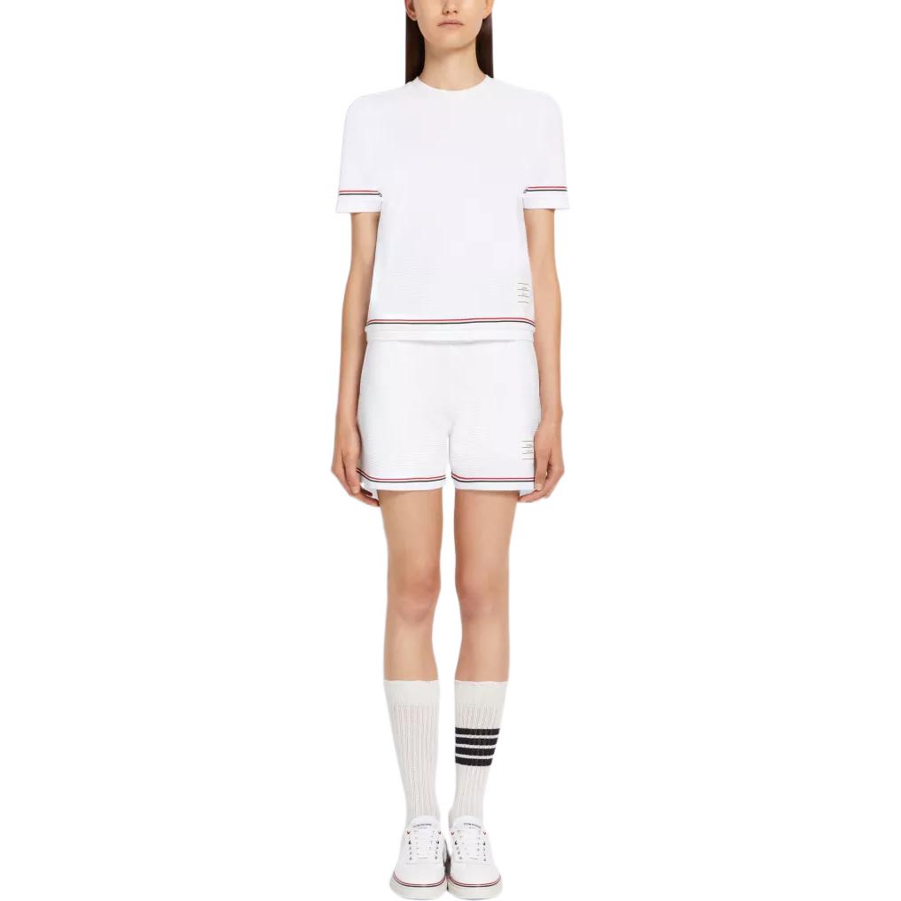 (Women) THOM BROWNE SS22  White Knit T-Shirt with Stripe Trim Casual Design. FJS118A-08025-100 圖 5
