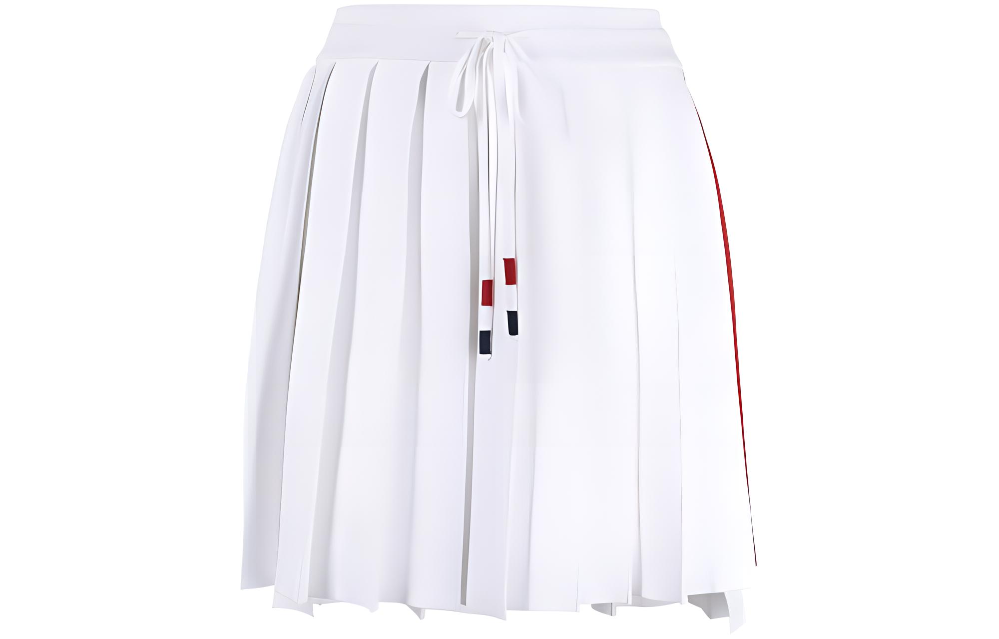 (Women) THOM BROWNE SS22  White Pleated Skirt with Stripes - Back to School Style FKK093A-Y5501-100