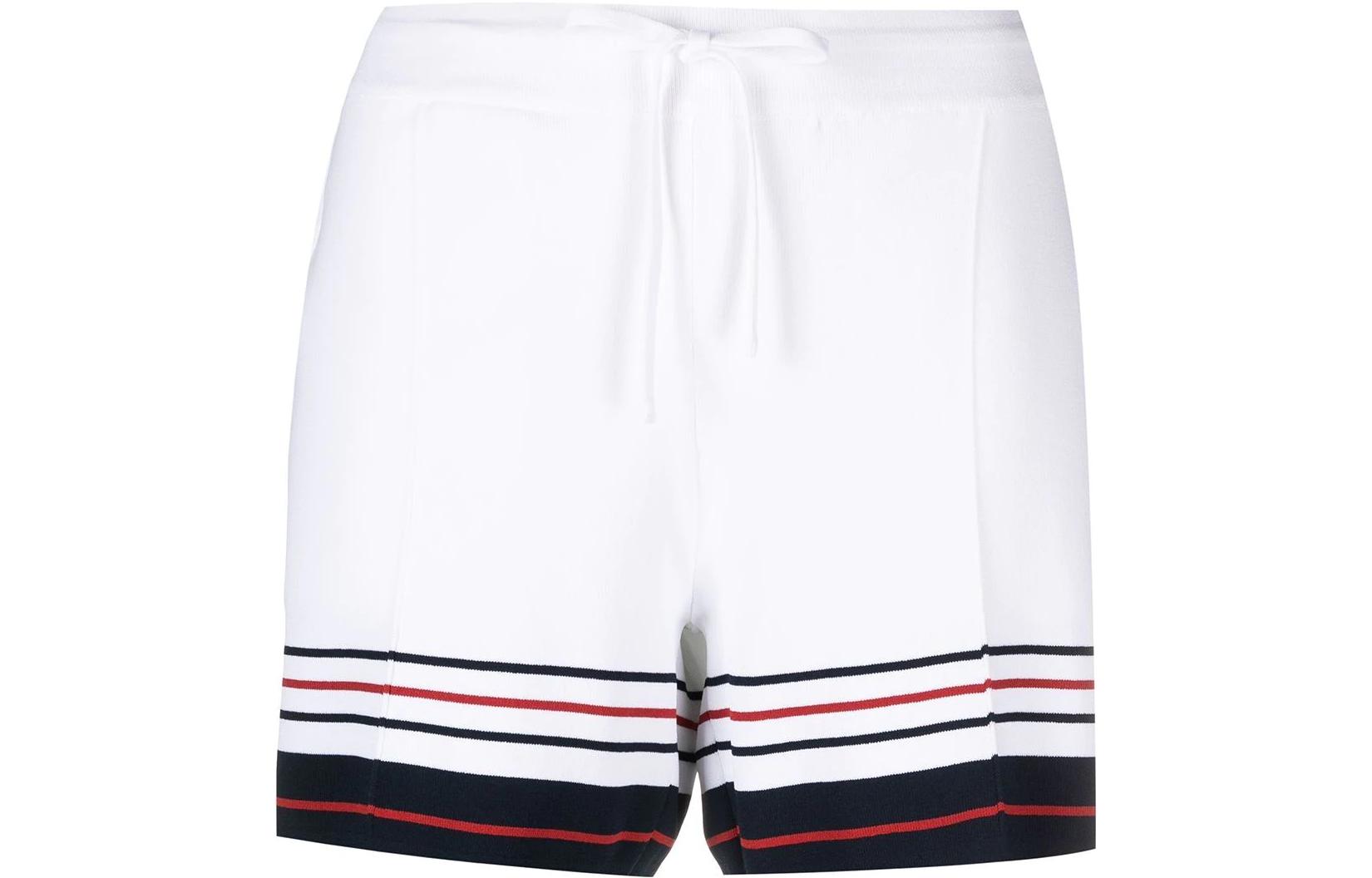 (Women) THOM BROWNE SS22  White Slim-Fit Striped Drawstring Shorts FKQ003A-Y5501-100