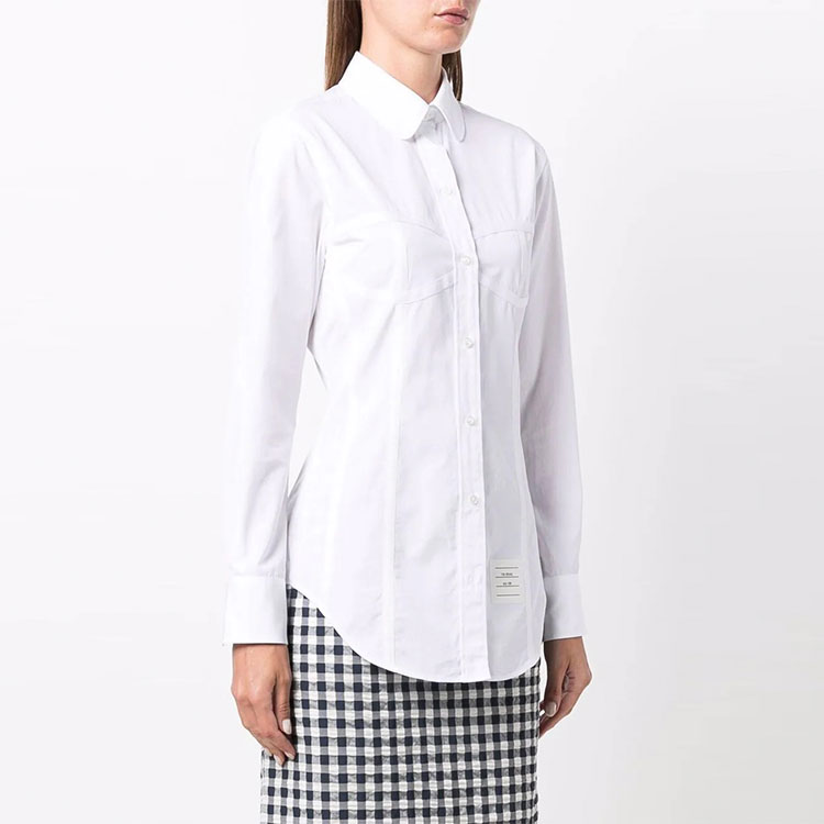 (Women) THOM BROWNE SS22  White Solid Single-Breasted Shirt FLL127A-03113-100 圖 4