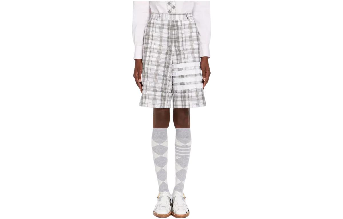 (Women) THOM BROWNE SS22  White Striped Loose Fit Oxford Shorts. FTC431C-07848-035