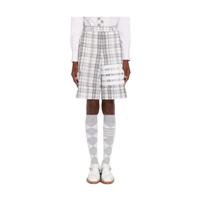 (Women) THOM BROWNE SS22 White Striped Loose Fit Oxford Shorts. FTC431C-07848-035