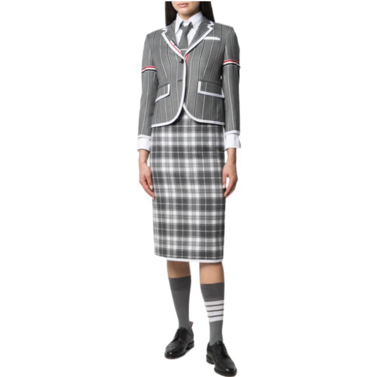 (Women) Thom Browne SS22 Grey Striped Satin Casual Jacket with Trapeze Lapel FBC010M-07472-035 圖 3