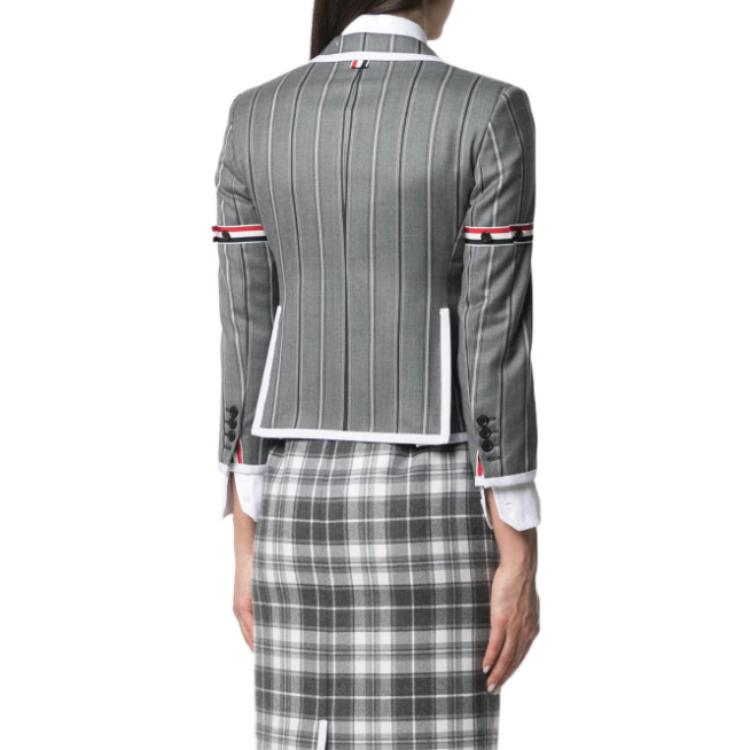 (Women) Thom Browne SS22 Grey Striped Satin Casual Jacket with Trapeze Lapel FBC010M-07472-035 圖 4