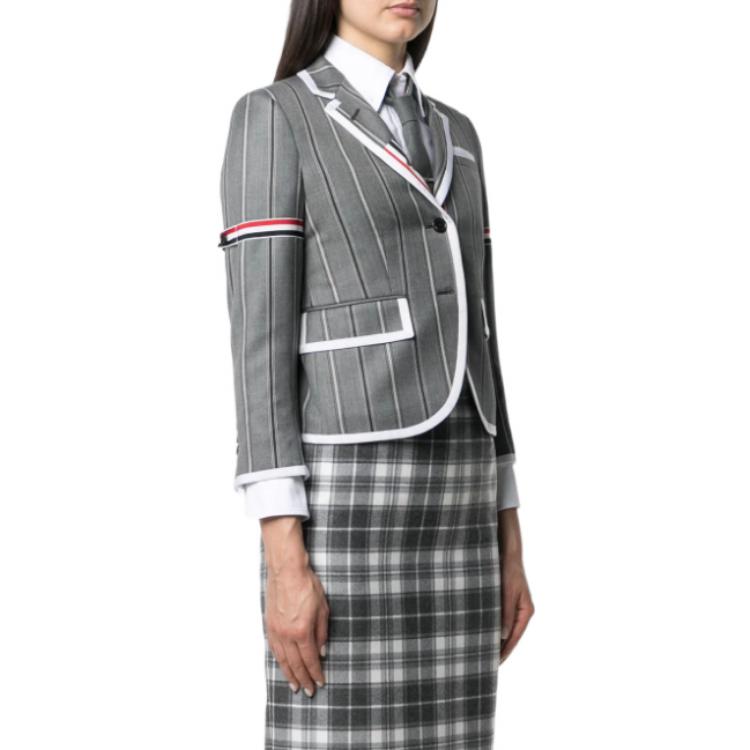 (Women) Thom Browne SS22 Grey Striped Satin Casual Jacket with Trapeze Lapel FBC010M-07472-035 圖 5
