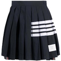 (Women) THOM BROWNE SS22 Navy Pleated Skirt with Logo Patch Back-to-School Casual Skirt FJK057A-07863-415 (Women) THOM BROWNE SS22 Navy Pleated Skirt with Logo Patch Back-to-School Casual Skirt FJK057A-07863-415
