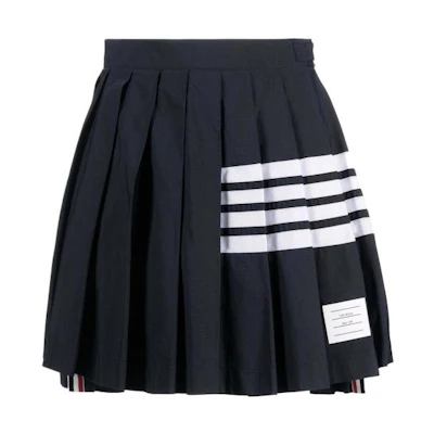 (Women) THOM BROWNE SS22 Navy Pleated Skirt with Logo Patch Back-to-School Casual Skirt FJK057A-07863-415