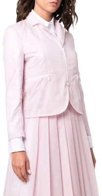 (Women) THOM BROWNE SS22 Pink Lightweight Jacket with Four Stripes FJT208A-06859-680 Purchase (Women) THOM BROWNE SS22 Pink Lightweight Jacket with Four Stripes FJT208A-06859-680