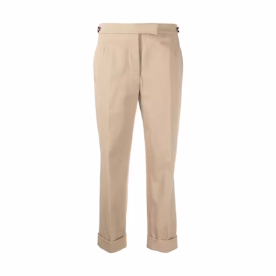 (Women) Thom Browne SS23 Brown Ankle-Cut Straight-Leg Button Casual Pants. FTC392UF0175250