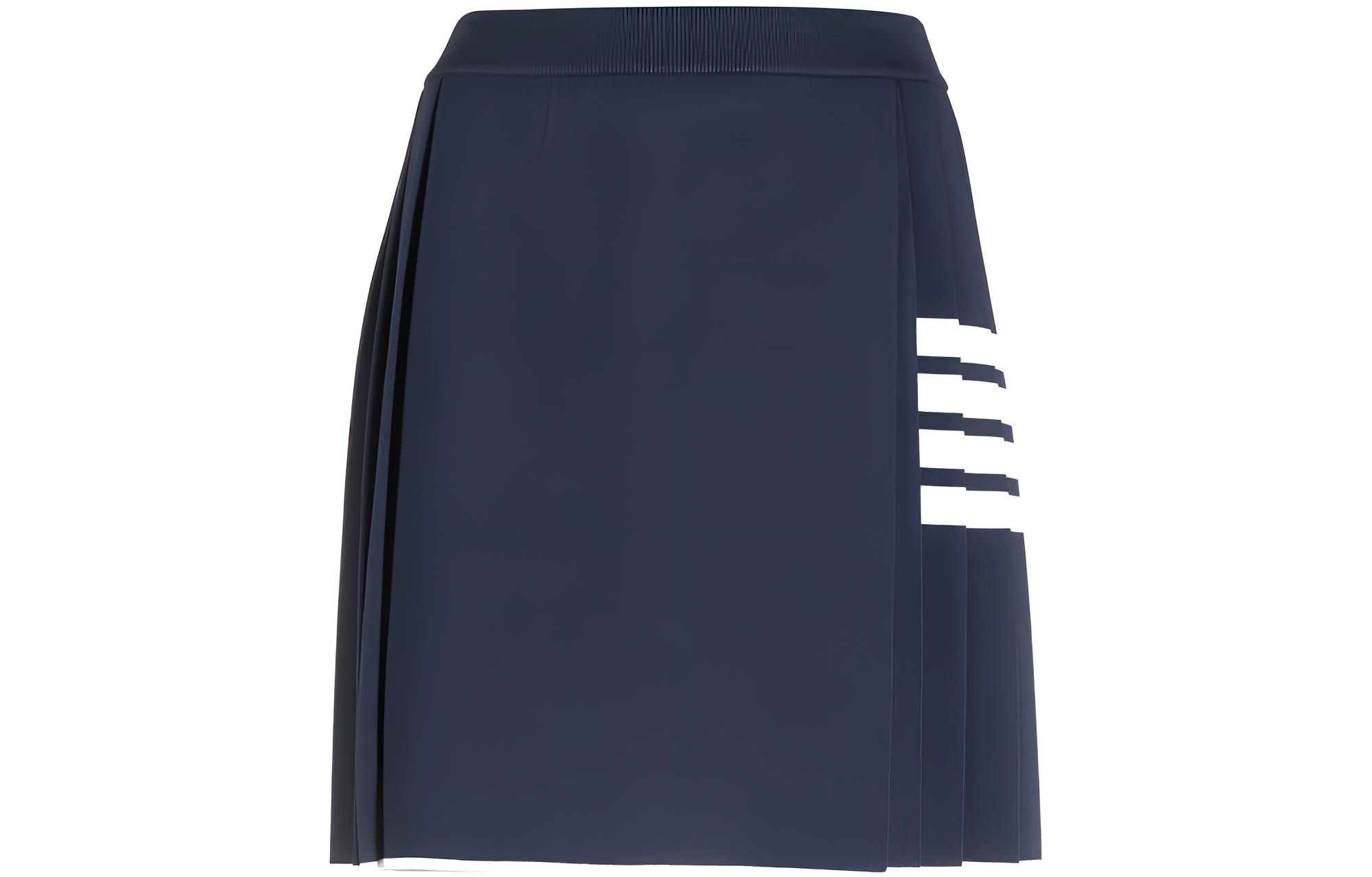 (Women) THOM BROWNE SS23  High-Waisted Striped Pleated Mini Skirt Navy Blue. FKK109A-Y5501-415