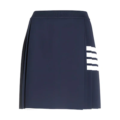 (Women) THOM BROWNE SS23 High-Waisted Striped Pleated Mini Skirt Navy Blue. FKK109A-Y5501-415