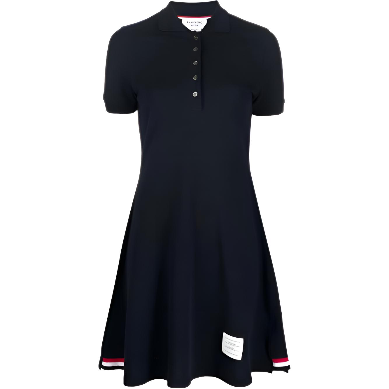 (Women) Thom Browne SS23  Navy Polo Dress with Stripes and Knitted Details. FJD097A-00050-415