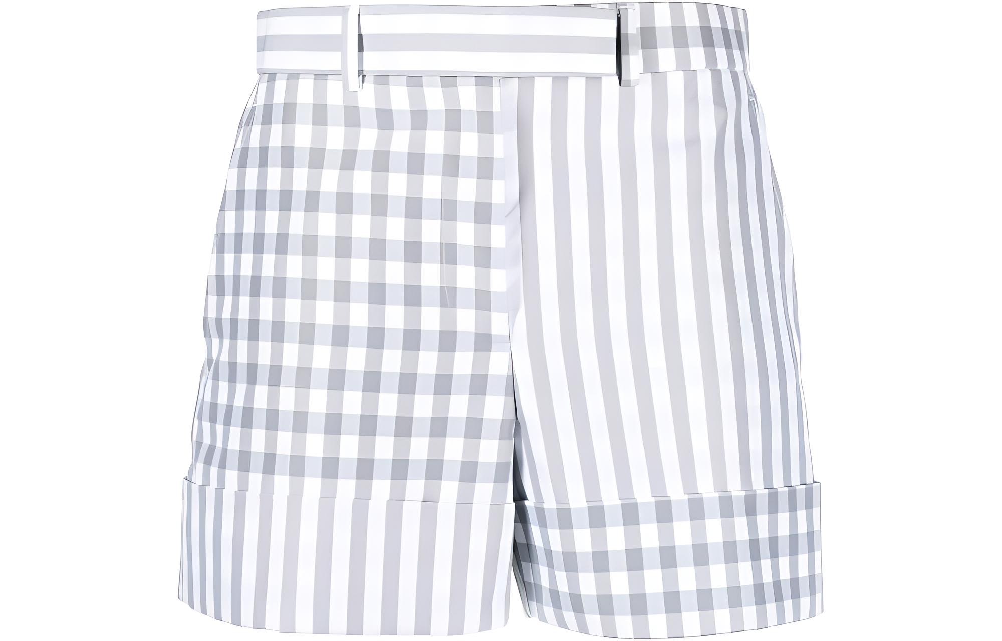 (Women) Thom Browne SS23  Patchwork Plaid Casual Shorts Grey/White. FTC463F-F0166-035