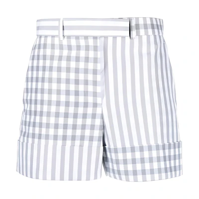 (Women) Thom Browne SS23 Patchwork Plaid Casual Shorts Grey/White. FTC463F-F0166-035