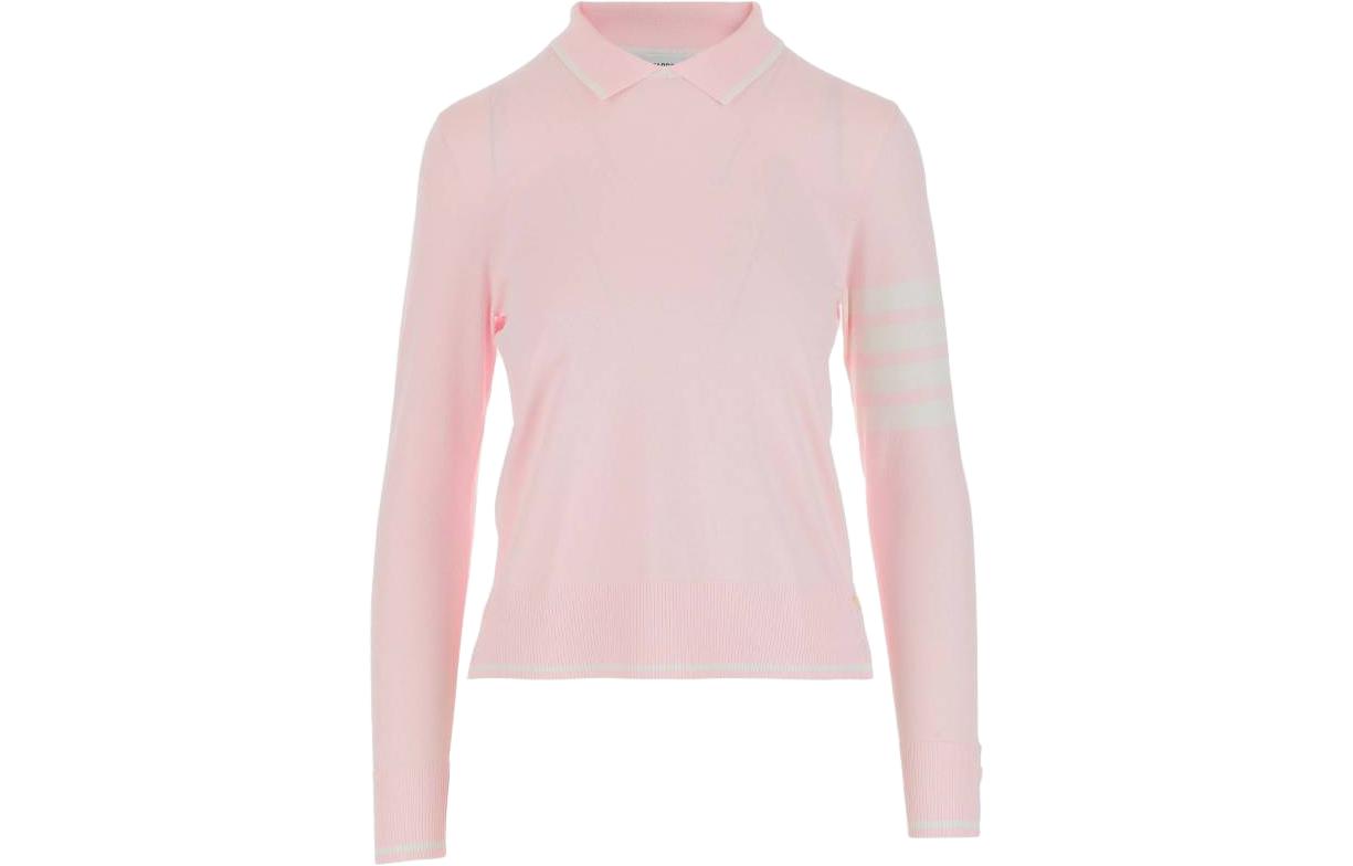 (Women) Thom Browne SS23  Pink 4-Bar Trim Knit Long-Sleeve Polo Shirt. FKA415A-Y5501-680