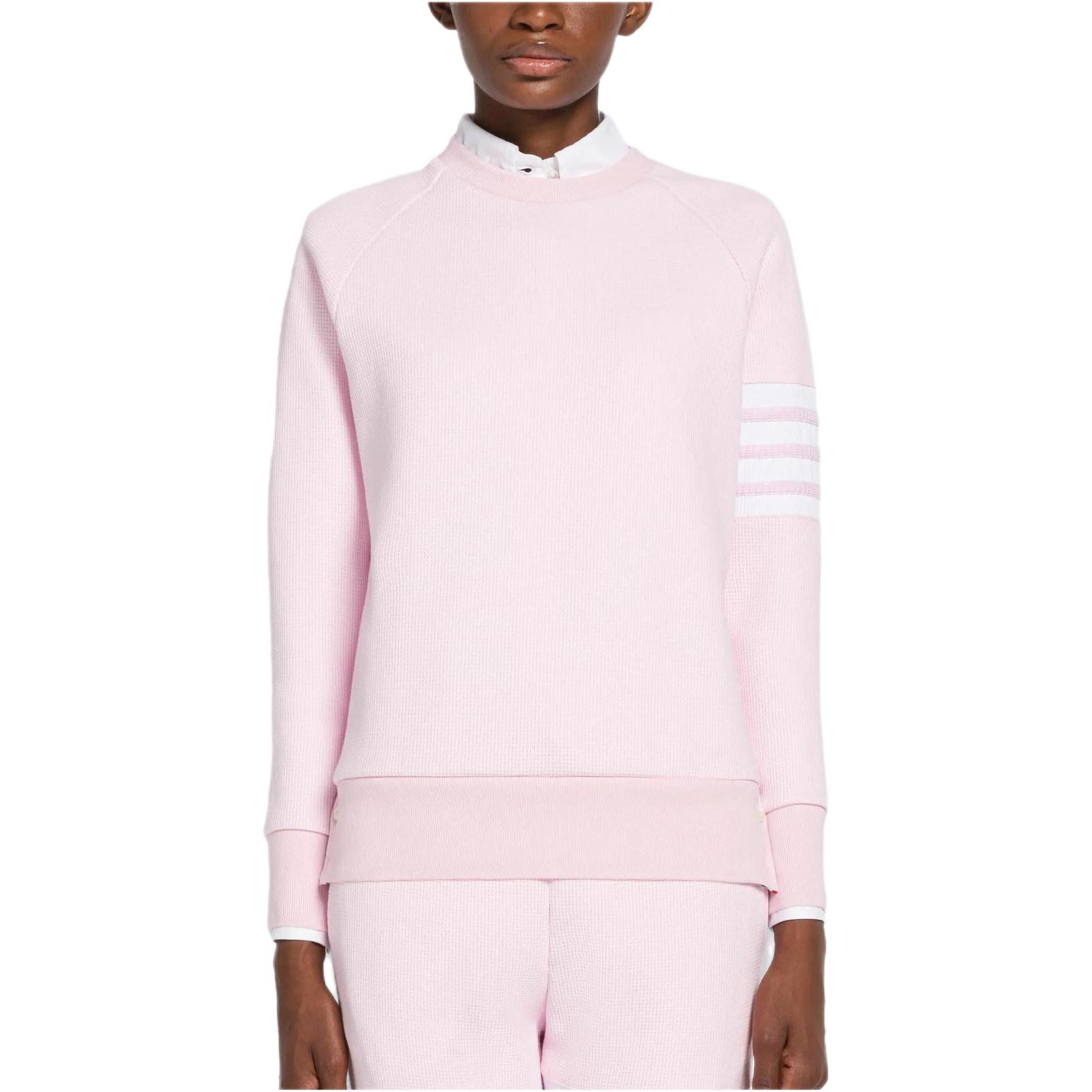 (Women) THOM BROWNE SS23  Pink Classic 4-Bar Crewneck Sweatshirt. FJT113A-06452-680