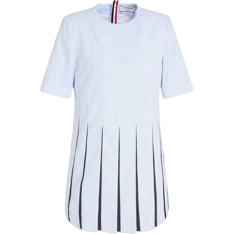 (Women) THOM BROWNE SS23  Pleated Corduroy Short Sleeve Dress Light Blue FDSD96A-06272-480