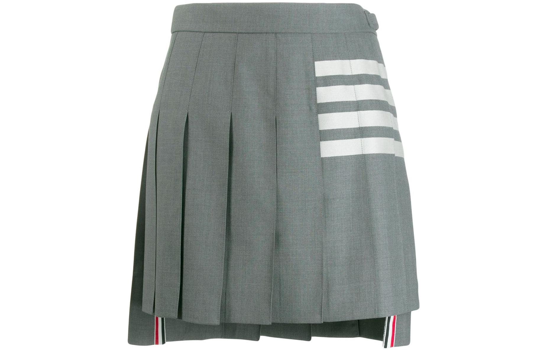 (Women) THOM BROWNE SS23  Pleated Mini Skirt Striped Design Light Gray FGC402V-00473-035