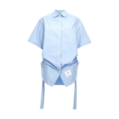 (Women) THOM BROWNE SS23 Solid Button-Down Short Sleeve Shirt Blue FDSD91A-F0184-480
