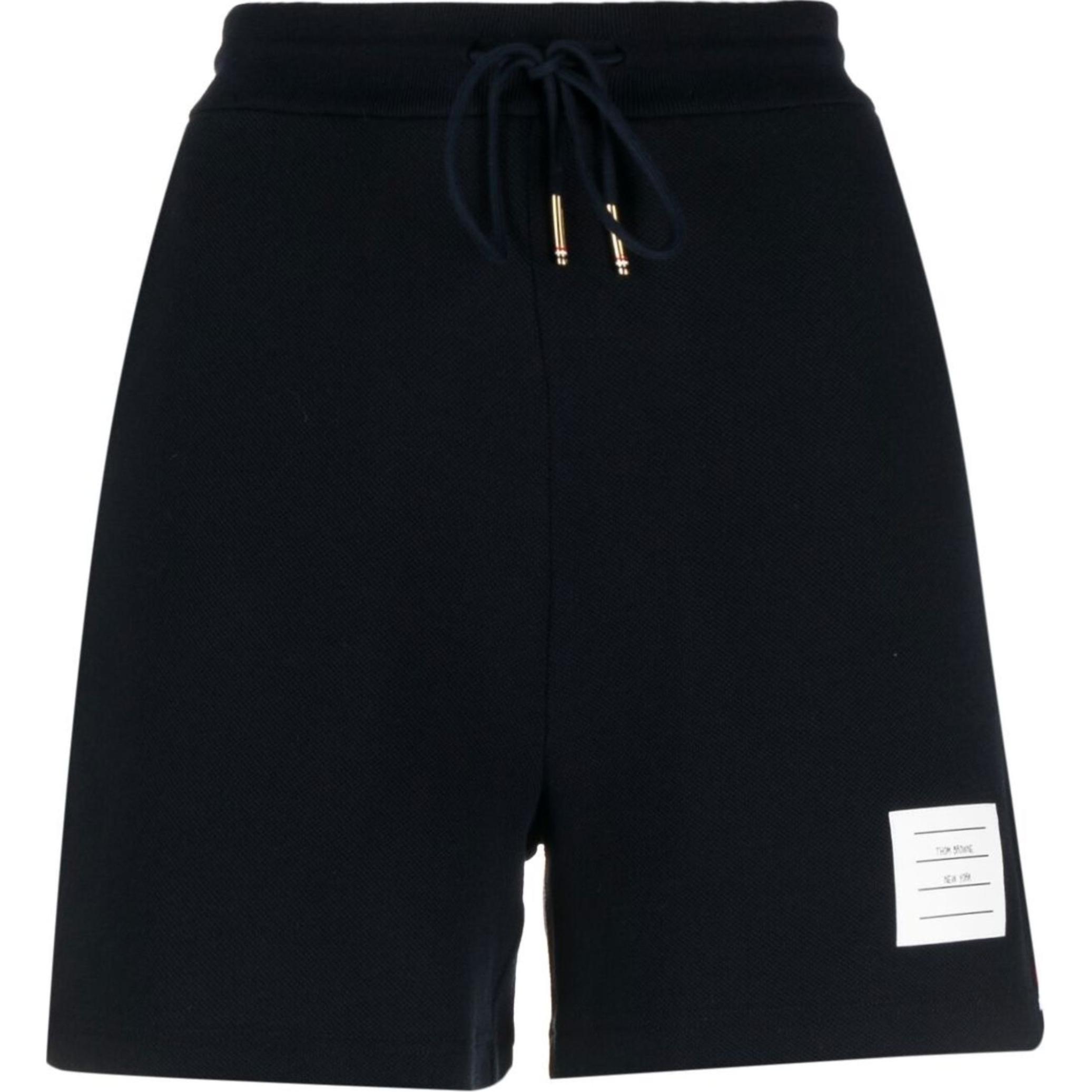 (Women) THOM BROWNE SS23  Solid High-Waisted Tie Straight Shorts Navy Blue FJQ088A-00050-415
