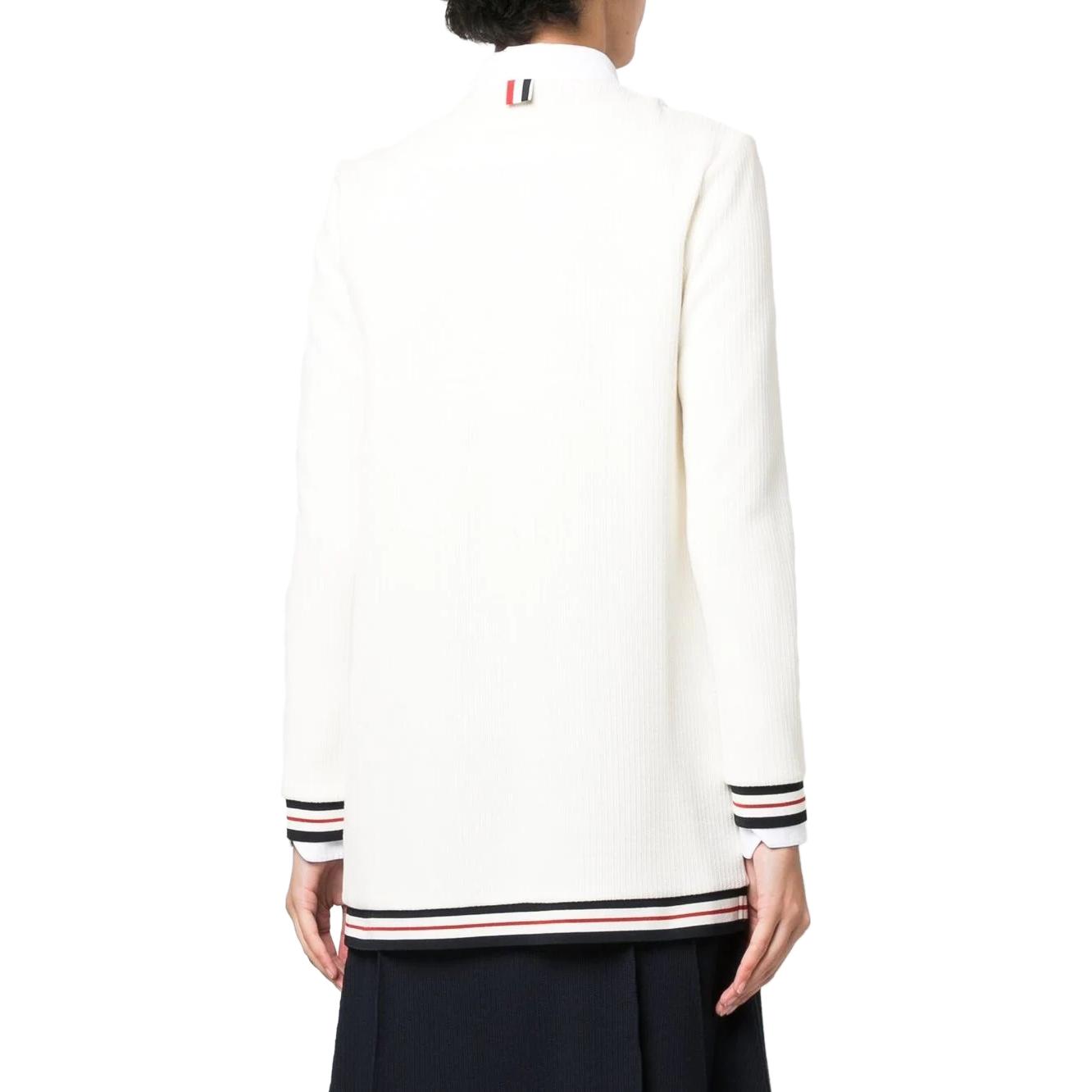 Purchase (W) THOM BROWNE SS23 Kardigan Sweater Putih dengan Garis Blok Warna. FJT265A-J0068-100