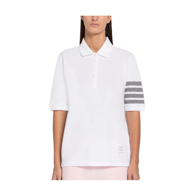(Women) THOM BROWNE SS23 Striped Button-Up Short-Sleeve Polo Shirt White FJP052V-07976-100