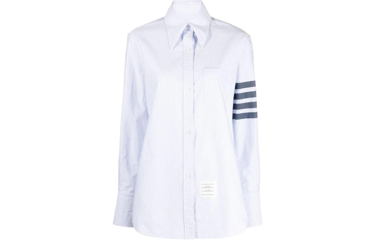 (Women) Thom Browne SS24  Classic 4-Stripe Long Sleeve Shirt Blue FLL169A-01479-450