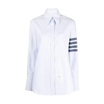 (Women) Thom Browne SS24 Classic 4-Stripe Long Sleeve Shirt Blue FLL169A-01479-450