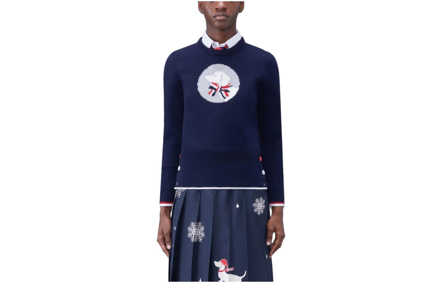 (Women) THOM BROWNE SS24  Navy Hector Dog Pattern Wool Crewneck Sweater. FKA442A-Y1030-415 圖 2