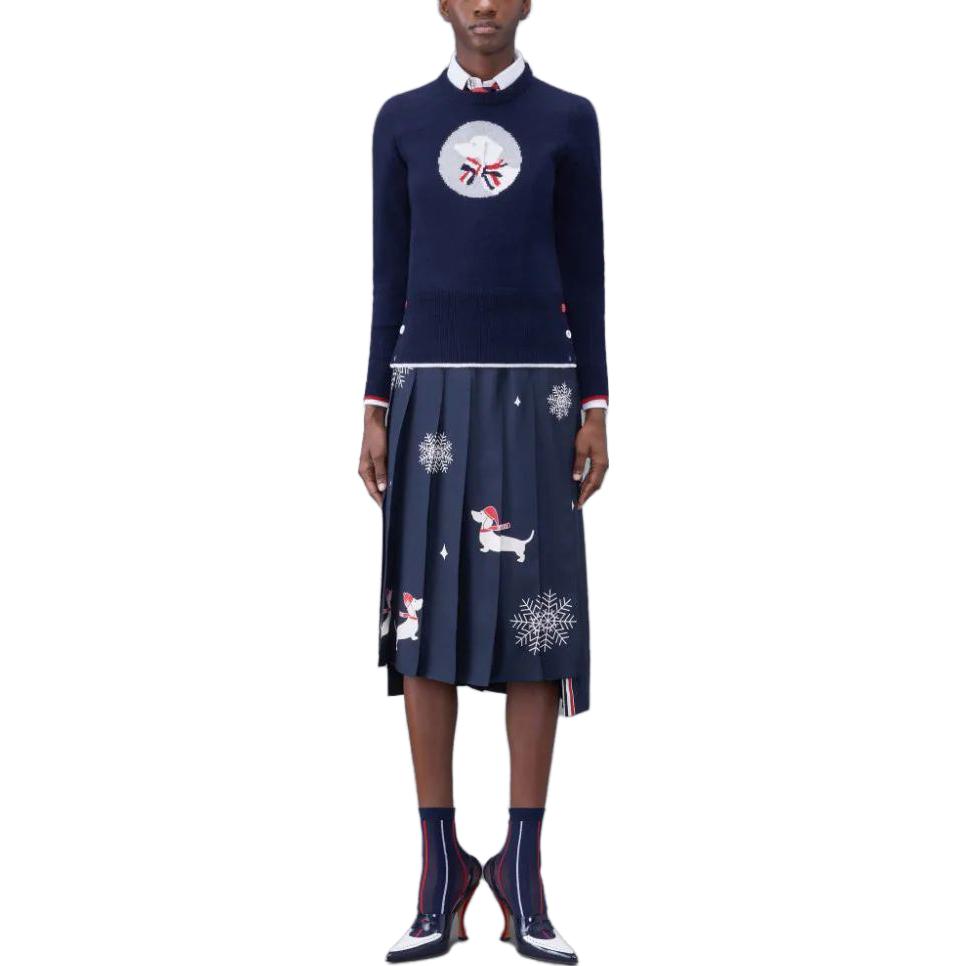 (Women) THOM BROWNE SS24  Navy Hector Dog Pattern Wool Crewneck Sweater. FKA442A-Y1030-415 圖 4