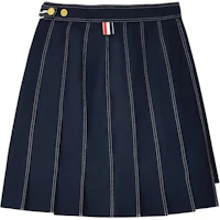 (Women) THOM BROWNE SS24 Navy Wool Pleated Skirt Casual College Style. FGC402N-00473-415 (Women) THOM BROWNE SS24 Navy Wool Pleated Skirt Casual College Style. FGC402N-00473-415