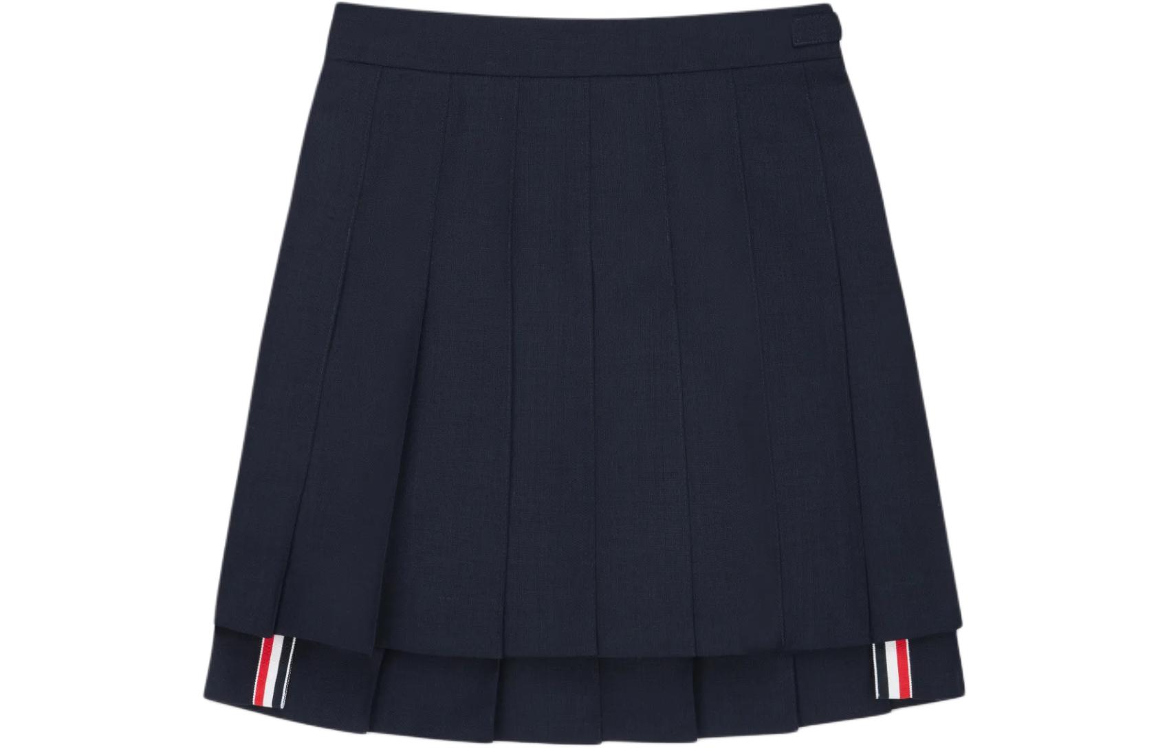 (Women) THOM BROWNE SS24  Navy Wool Pleated Skirt Casual College Style. FGC402N-00473-415 圖 2