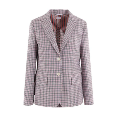 (Women) Thom Browne SS24 Pink Plaid Print Single-Breasted Blazer Jacket. FBC700H-F0499-960