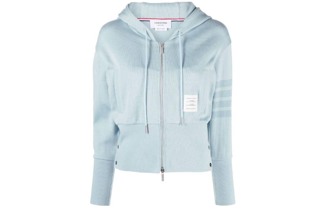 (Women) Thom Browne SS24 Classic 4-Bar Knit Hoodie Jacket Ether Blue FJT314A-J0051-480