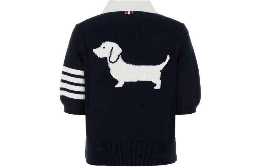 (Women) Thom Browne SS24 Colorblock Striped Hector Polo Shirt  Blue FKP104A-Y3017-415