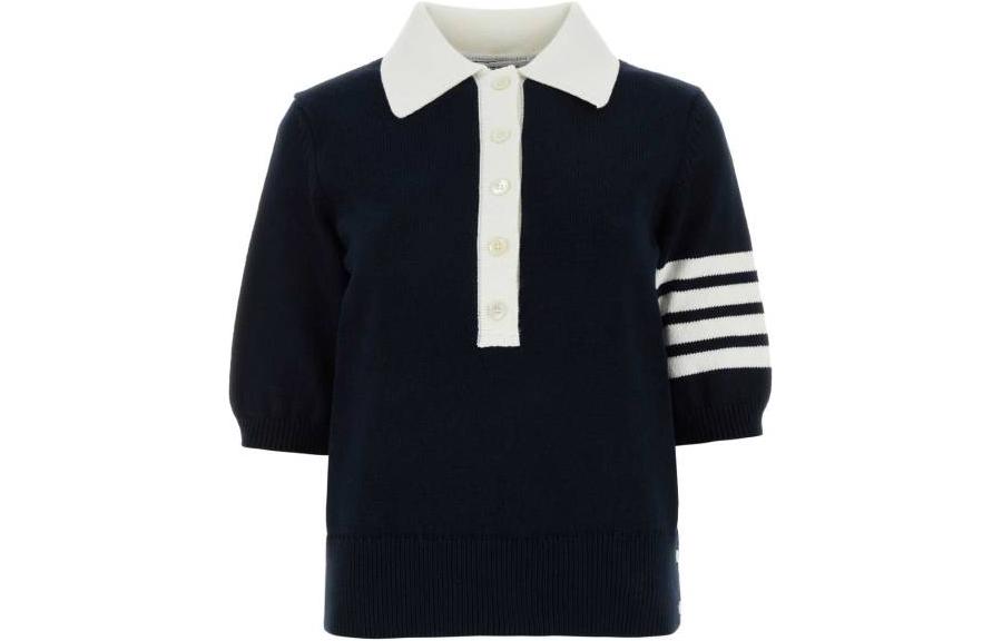 Lookbook (W) Thom Browne SS24 Kaos Polo Hector Colorblock Garis Biru FKP104A-Y3017-415