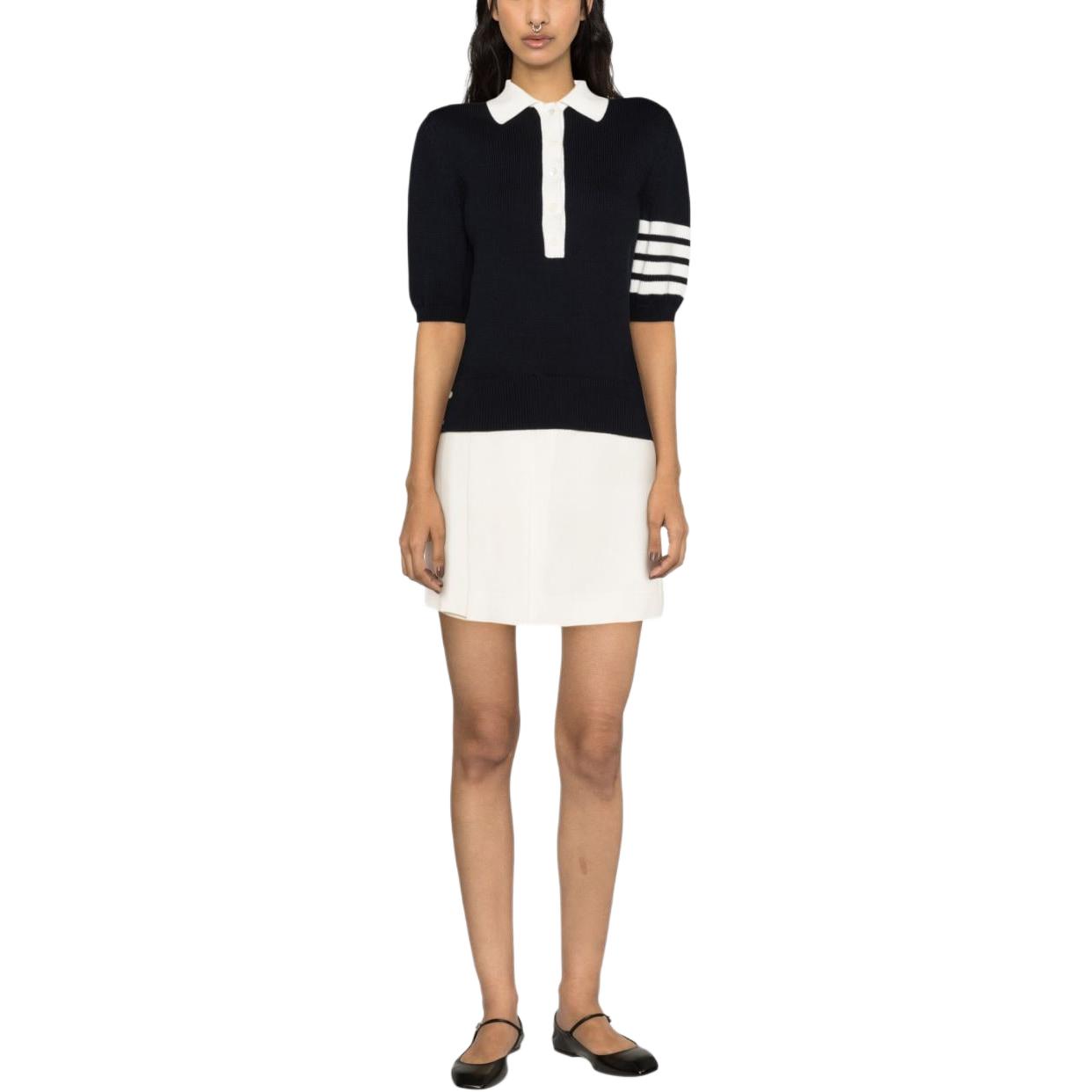 Shop (W) Thom Browne SS24 Kaos Polo Hector Colorblock Garis Biru FKP104A-Y3017-415