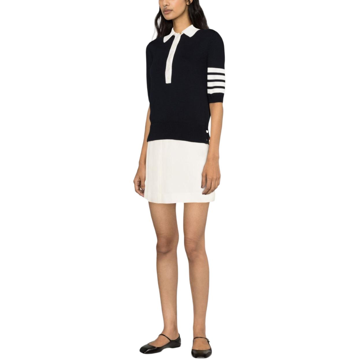 Details for (W) Thom Browne SS24 Kaos Polo Hector Colorblock Garis Biru FKP104A-Y3017-415