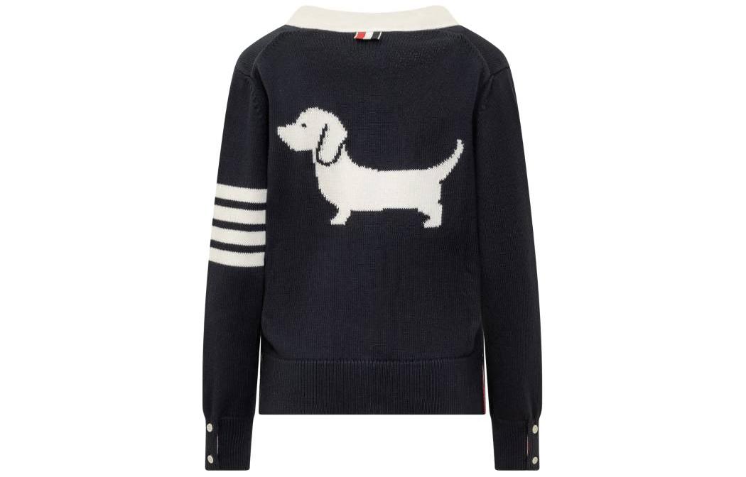 Order (W) Thom Browne SS24 腊肠狗印花V领开衫毛衣 蓝色针织衫 FKC564A-Y3017-415
