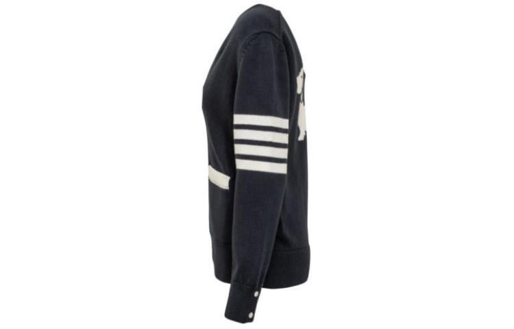 Shop (W) Thom Browne SS24 腊肠狗印花V领开衫毛衣 蓝色针织衫 FKC564A-Y3017-415