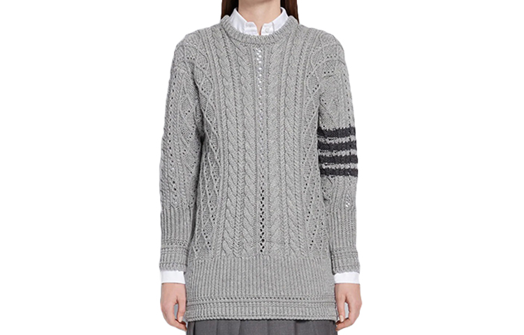 (Women) Thom Browne Striped Knit Sweater in Light Gray FKA276A-00014-055