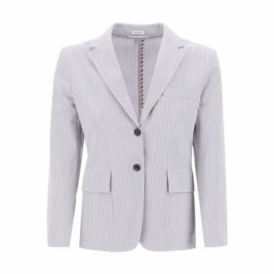 (Women) Thom Browne Striped Single-Breasted Blazer Light Grey SS24 FBC900UF0600-055