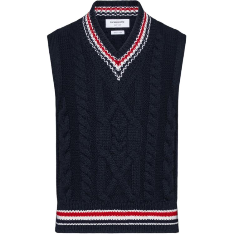 (Women) Thom Browne Striped V-Neck Ribbed Vest MKV094A-Y1005-415