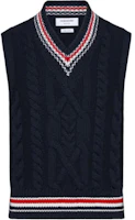 (Women) Thom Browne Striped V-Neck Ribbed Vest MKV094A-Y1005-415 (Women) Thom Browne Striped V-Neck Ribbed Vest MKV094A-Y1005-415