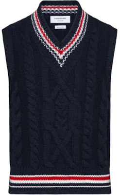 (Women) Thom Browne Striped V-Neck Ribbed Vest MKV094A-Y1005-415 Buy (Women) Thom Browne Striped V-Neck Ribbed Vest MKV094A-Y1005-415