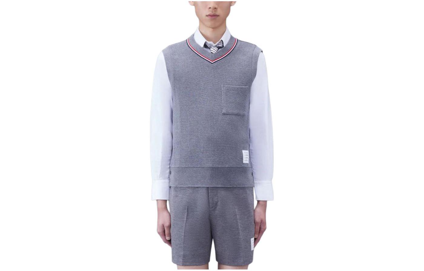 (Women) Thom Browne Striped V-Neck Slim Fit Sleeveless Vest Grey MJV006A-J0114-035